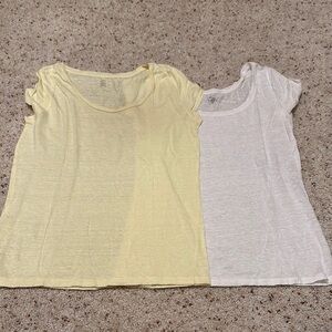 Yellow and White Short Sleeve Tops